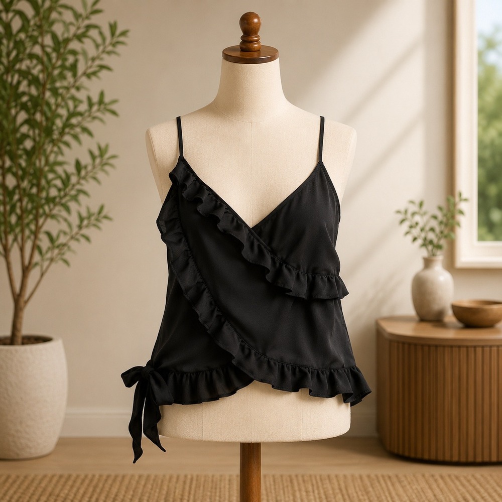 ASTR The Label Black Ruffle Cami Top AT13387-003 XS New